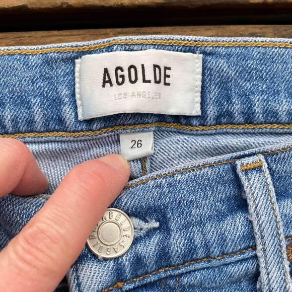 Agolde Toni straight leg high rise light wash raw hem jeans - Picture 2 of 5